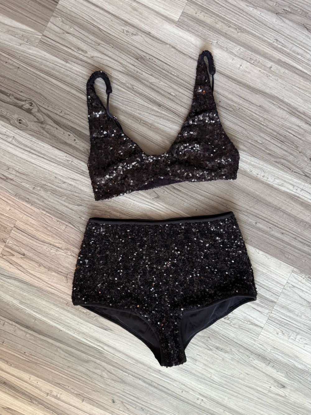 Showgirl Black Sequin Bralette & High-Waist Brief Set